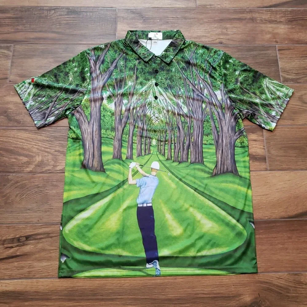 Valentino Dixon Polo Mens XXL 2XL Green Northwood Dri Fit Shirt Golf All Over